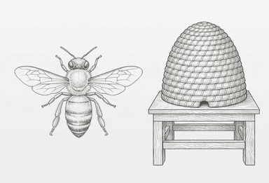 Bee and beehive illustration