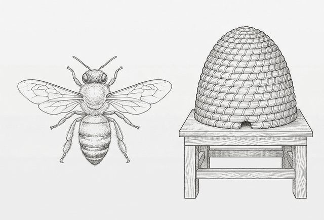 Bee and beehive illustration